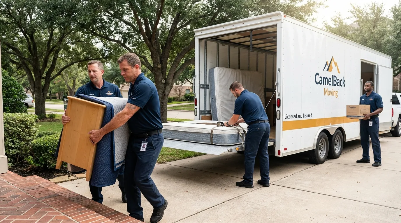 Crew loading residential truck for cross-state move from Ferron, UT